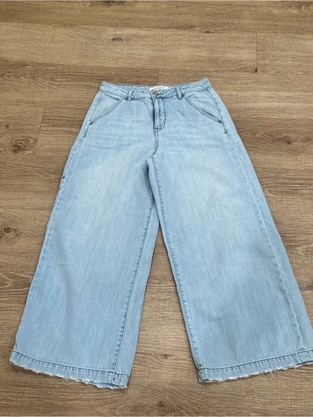 Hidden Los Angeles Wide Leg Cropped Jeans Light Wash Raw Hem Size 26